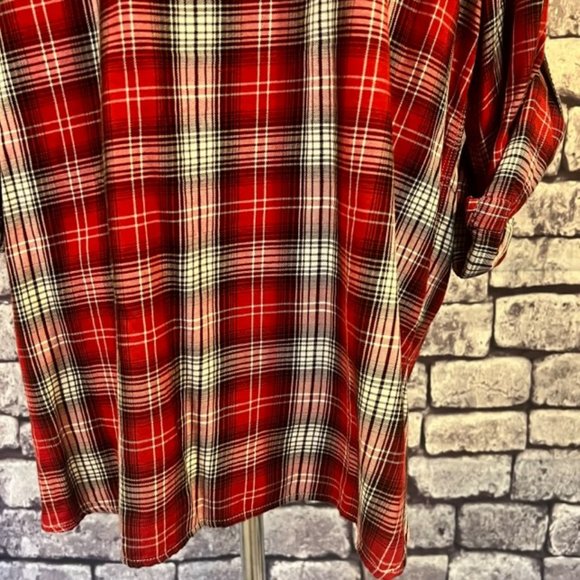 Ralph Lauren Red, White & Black Plaid Long Sleeve Blouse Size 2X - Picture 7 of 10